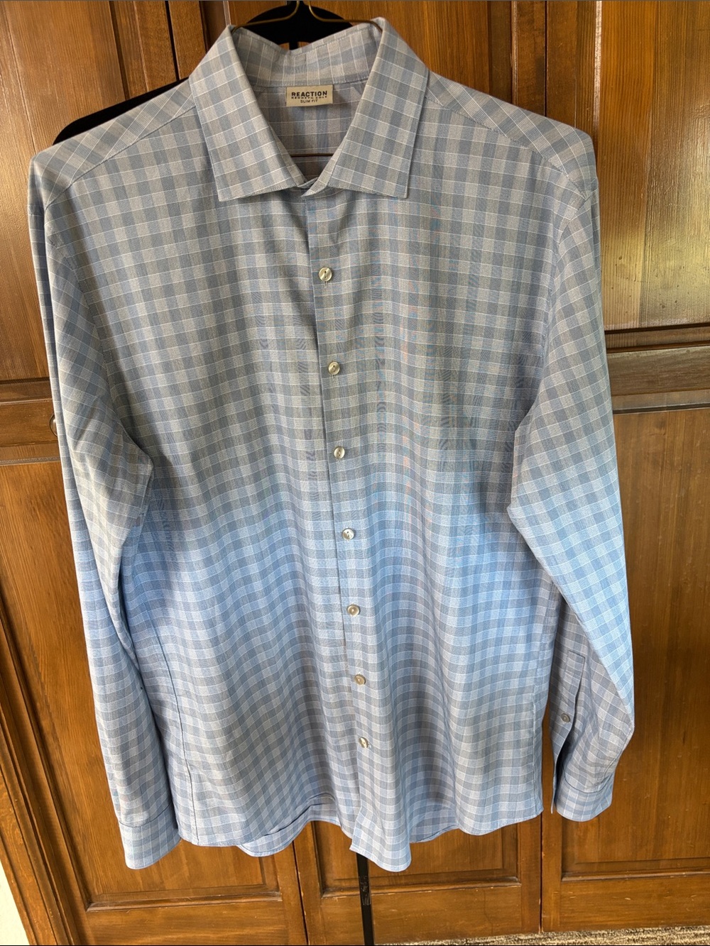 Kenneth Cole Reaction Men's Light Blue Checked Dress Shirt